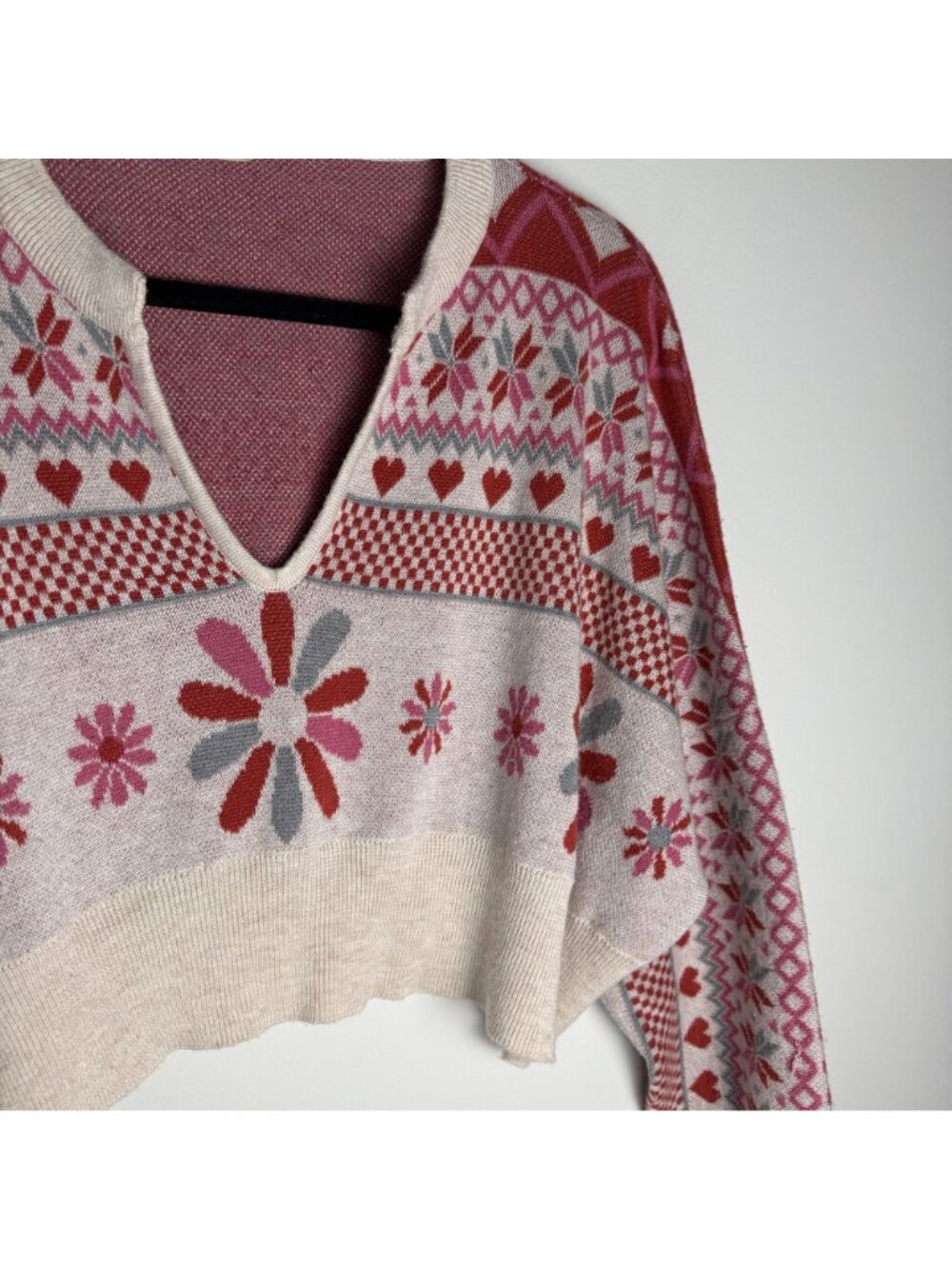 Free People Cocoa Kisses Sweater Wool Blend Fair Isle Heart Floral Sm Loungewear - Picture 8 of 8